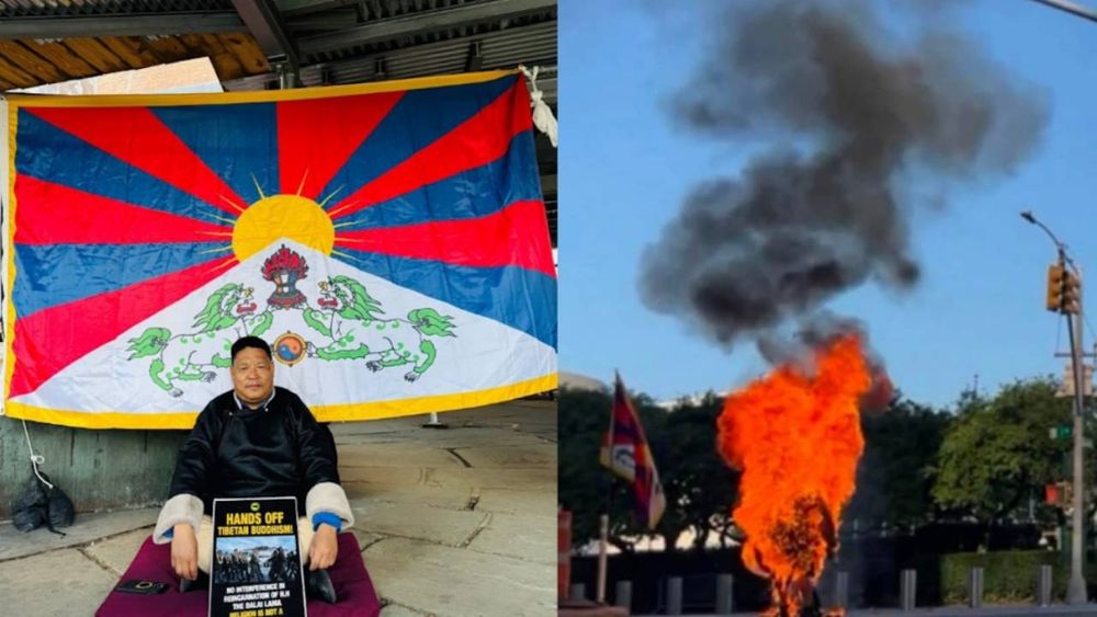 Tibetli protestocu BM önünde kendini yaktı