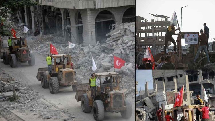 Gazze’de Türk bayraklı yardım konvoyu sahada çalışmalara başladı
