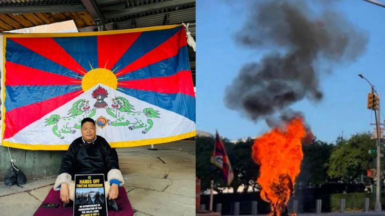 Tibetli protestocu BM önünde kendini yaktı